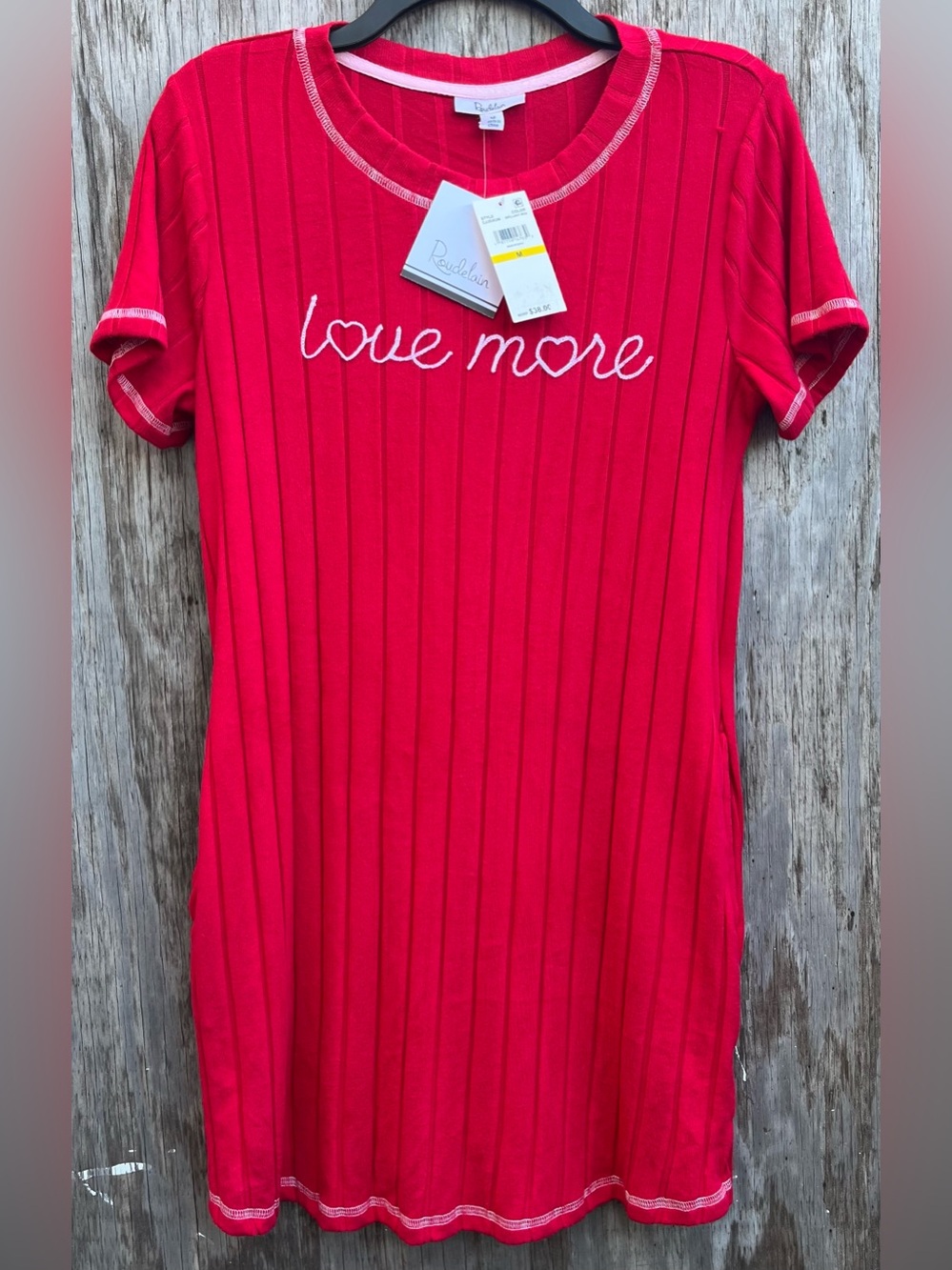 Roudelain Women's Love More Ribbed Short-Sleeve Sleep Tee Size M Rojo NWT